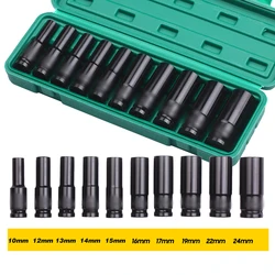 10Pcs 1/2 Inch Drive Deep Impact Socket Set Heavy Metric Garage Tool For Wrench Adapter Hand Tool Set 8-24Mm