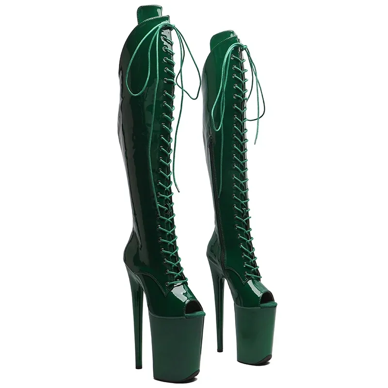 Leecabe  23CM/9inches Shiny Patent PU open toe  fashion  lady  High Heel platform stripper heels  Pole Dance boots