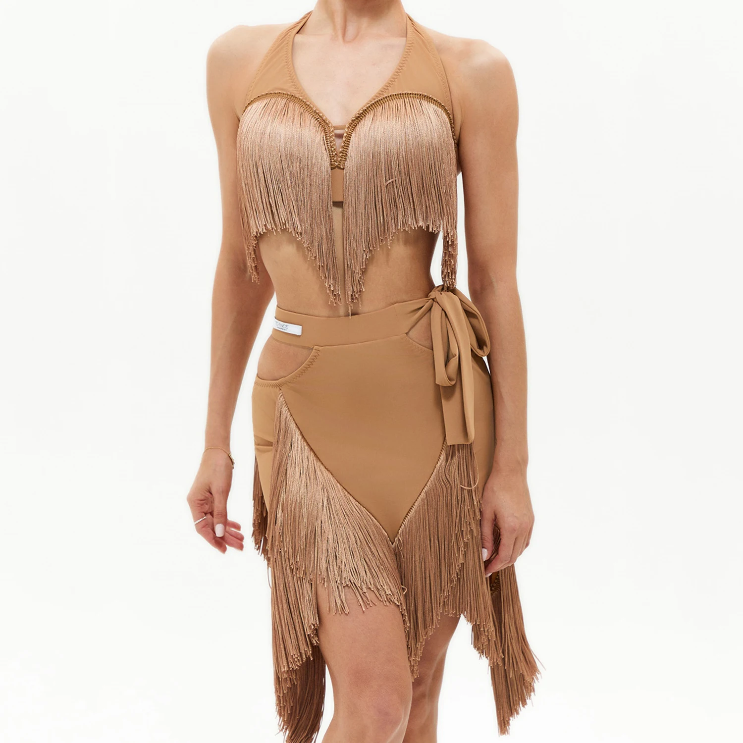 Mulheres pendurado pescoço borlas franjas superiores saia irregular trajes de dança latina chacha tango samba dança desempenho wear dql11535