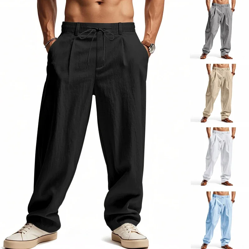 

Autumn New Product Loose Linen Western Pants Casual Trendy Wrinkled Simple Breathable Sports Straight Pants For Men