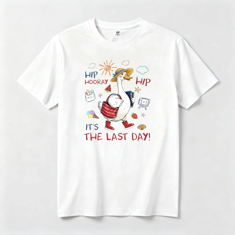 Hip Hooray It Is The Last Day School Celebration Goose T Shirt Women Cute Cartoon Tee Summer Funny Animal Humor Top