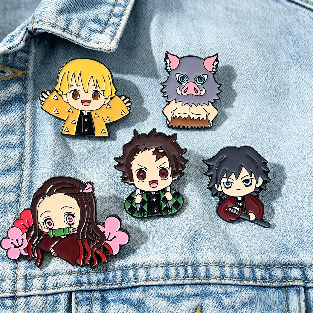 5Pcs/set Demon Slayer Anime Cosplay Brooches Cute Character Pins Clothing Backpack Lapel Badges Jewelry Accessories Fans Gifts