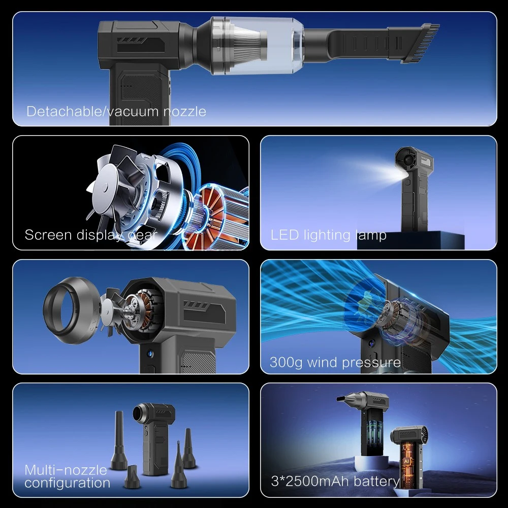 500000RPM 강력한 블로워 40mm 터보 제트 팬 휴대용 차량 청소 팬 LED 라이트 무선 압축 공기 청소기