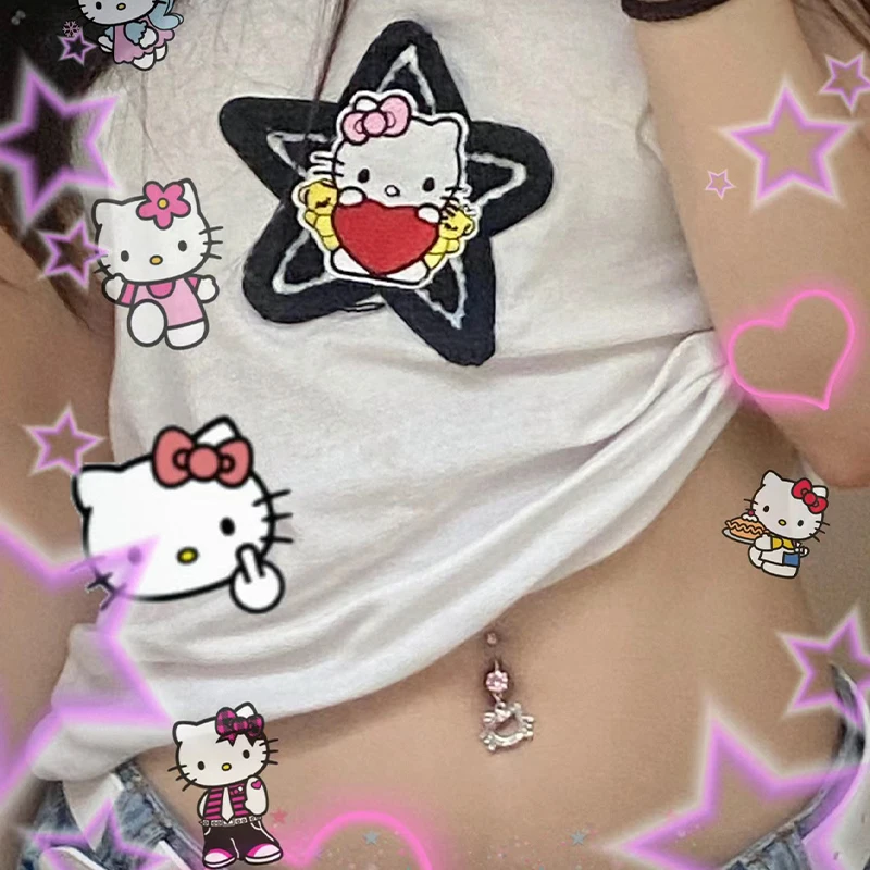 Anime Sanrio Hello Kitty Navel Nails Sparkling Zircon Y2K Girls' Navel Nails Buckle Fashion Sexy Jewelry Perforation Decoration