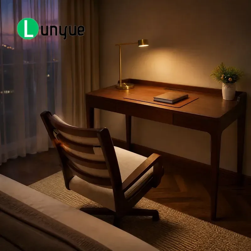 Custom Ergonomic Solid Wood Ebony Desk 1200x600mm with Metal Slide Rail Resin Power Socket Monitor Laptop Stand for Home