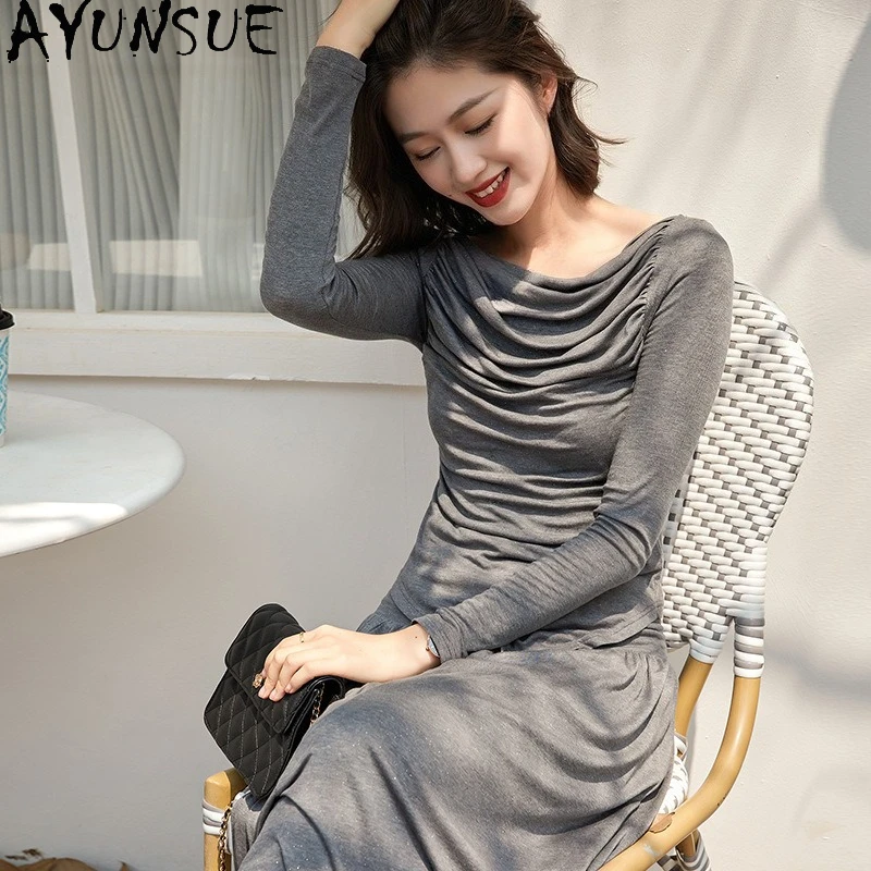 

AYUNSUE комплект из 2 предметов для женщин, топ на одно плечо и длинное платье, новые комплекты в тон, серый цвет Nouveautés Ensembles Ассорти