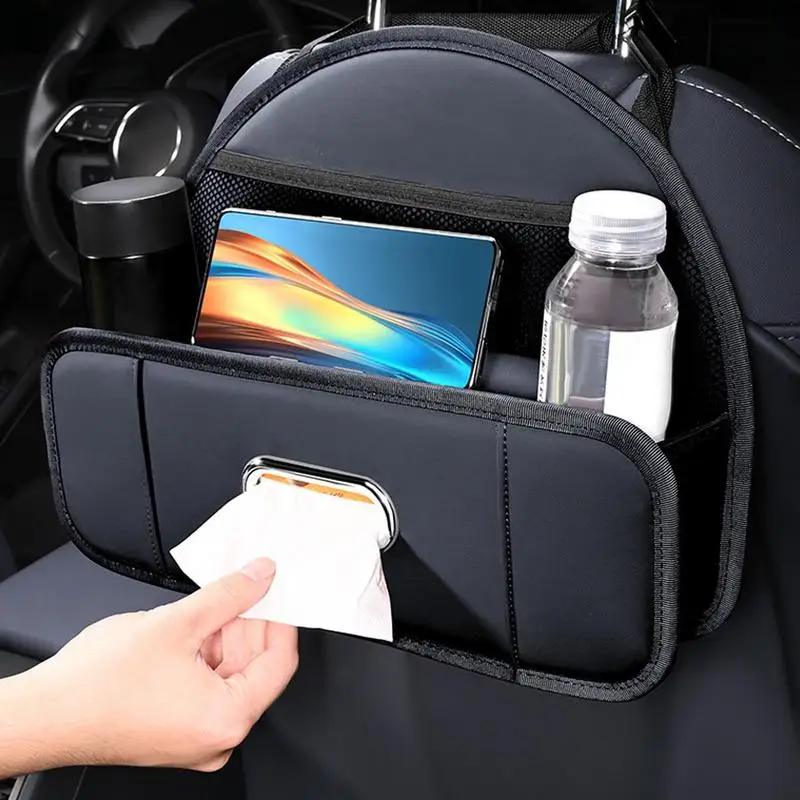 

Back Of Car Seat Organizer PU Leather Tissue Holder Car Seat Back Bag Document Holder Multi-Pocket Bottle Storage Box Organizer