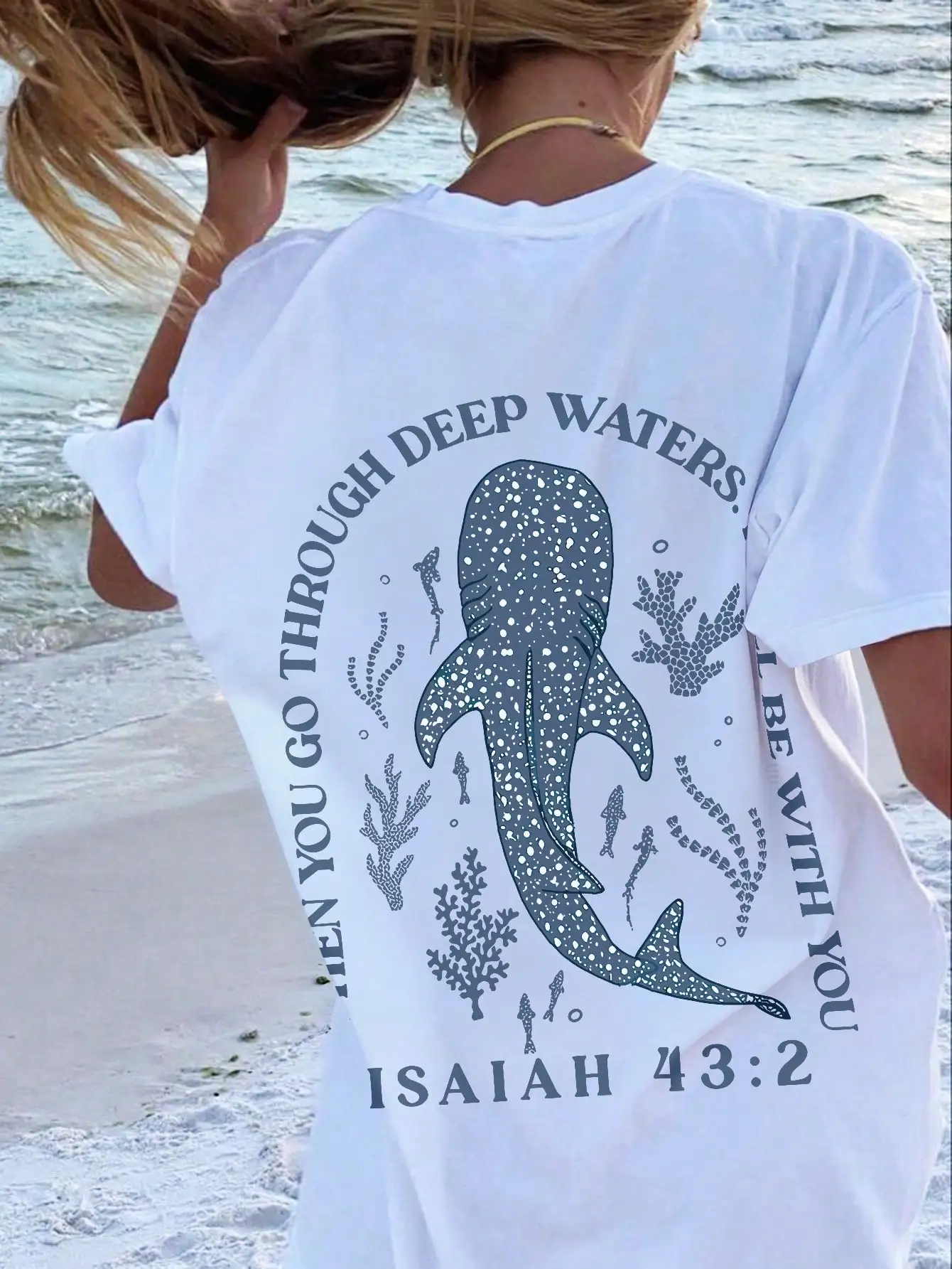 Teenage Girls' Ocean Creature Print Short Sleeve T-Shirt, Teenage Girls' Summer Top, Round Neck Girls' Blouse