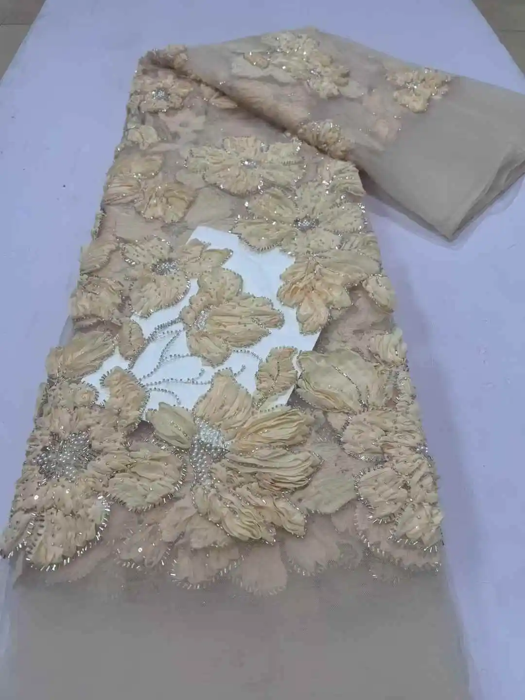 

New Design Fashion Africa Nigerian Artistic Pattern Handmade Embroidery Sequins Hot Sale French Beads Tulle Lace For Party Dress