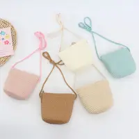New Summer Children Girls Shoulder Bag Creative Pure Color Straw Messenger Bag Kids Coin Purse Cute Princess Mini Handbag 5