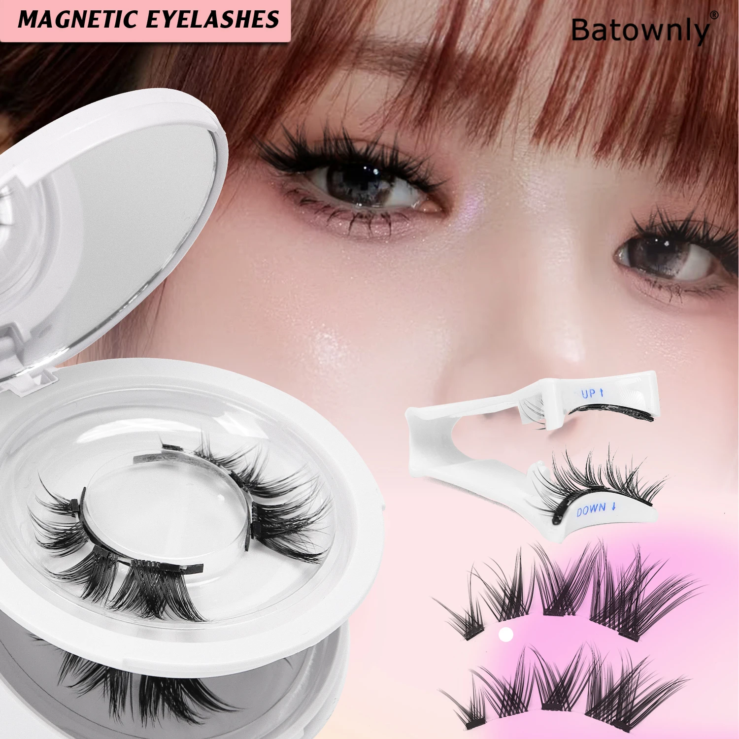 2 Pairs of Magnetic Segmented Cat-Eye False Eyelashes, Photogenic Style with Elongated Outer Corners, Magnetic Eyelash Set, Waterproof, No Glue Needed, Comes with Mirror and Tweezers, Easy to Carry, Reusable, Curls and Enlarges the Eyes