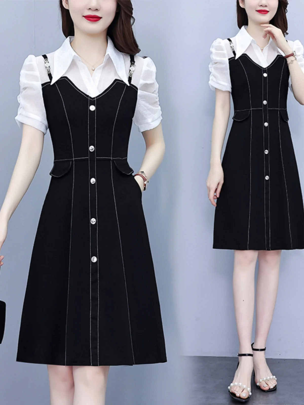 

plus Size Summer Fashion Dress Elegant Slimming Short Sleeve Midi A-Line Skirt Korean Style Commute Wind Casual Comfortable