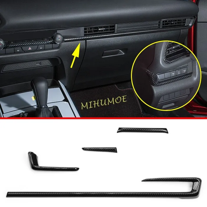 Carbon Fiber Style Inner Dashboard Console Trim Strips For Mazda CX-30 CX30 2020 2021 2022 2023 2024 2025 2026 Car Accessories