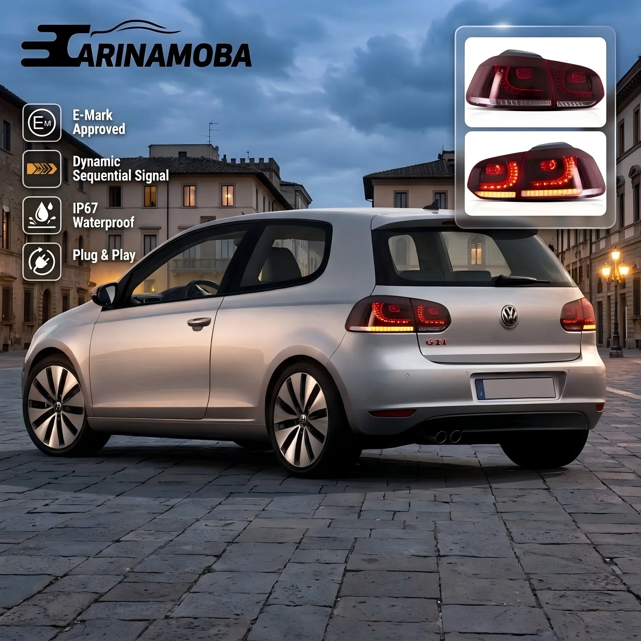 CARINAMOBA [E-Mark] Voll-LED-Rückleuchten für VW Golf 6 MK6 GTI R 2008-2014 Rücklicht Dynamisches Sequenzielles Signal DRL Plug & Play 2 Stück