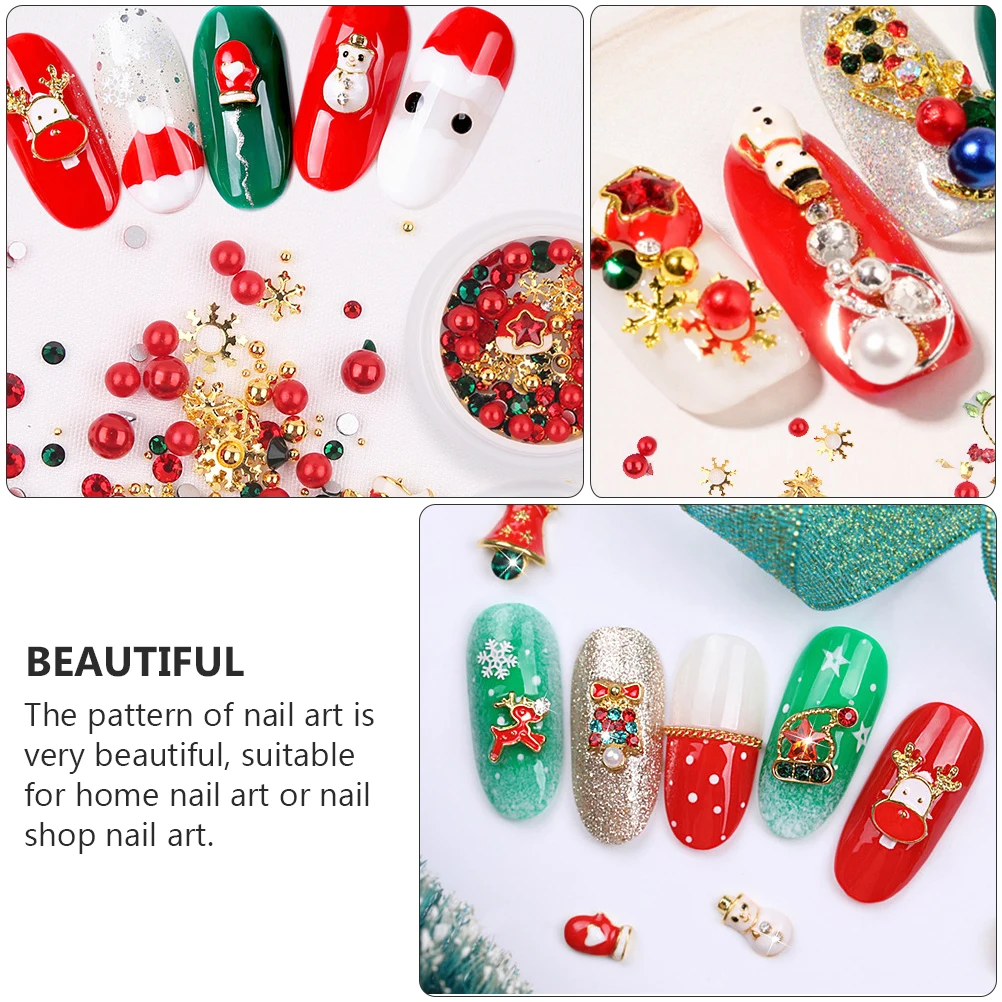 Floco de neve acessórios para unhas 3 caixas decoração de natal adesivos glitter remendo dicas de liga diy manicure presentes lindos padrões