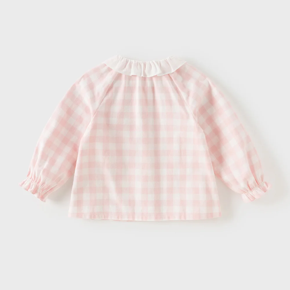 Dave Bella Autumn Shirt for Girls Blouse Tops Children Spring Clothes Pink White Plaid Cotton Lapel Charm Party Casual DB3263023