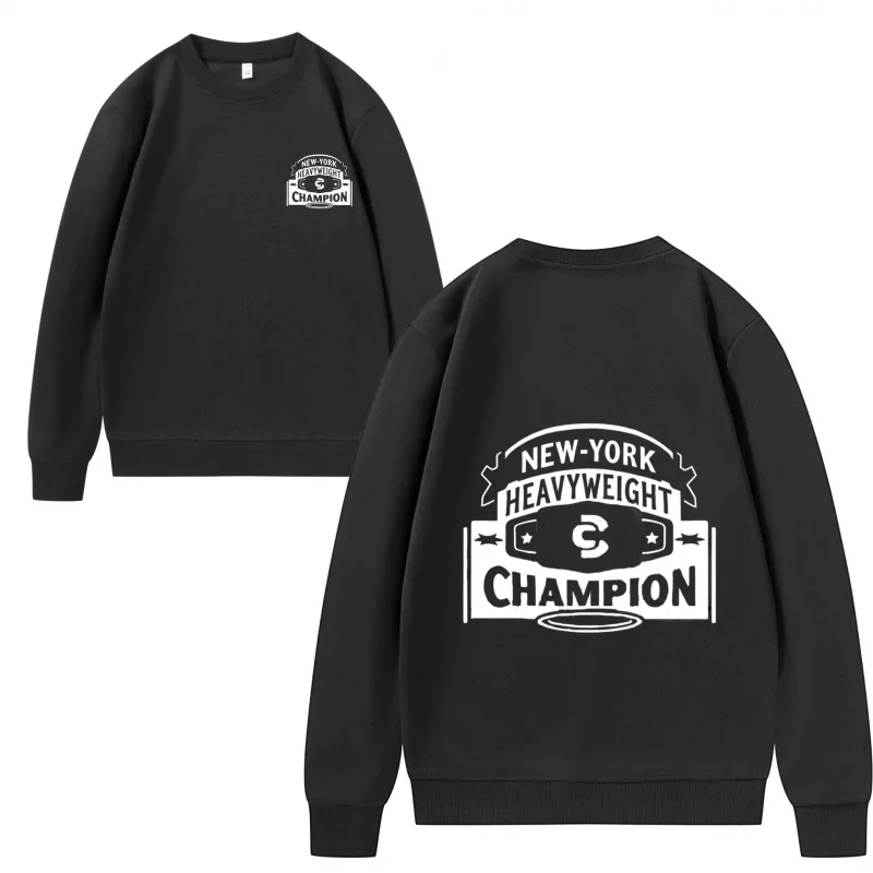 سويت شيرت رجالي أسود بطباعة جرافيك بطل الوزن الثقيل في نيويورك للارتداء الكاجوال