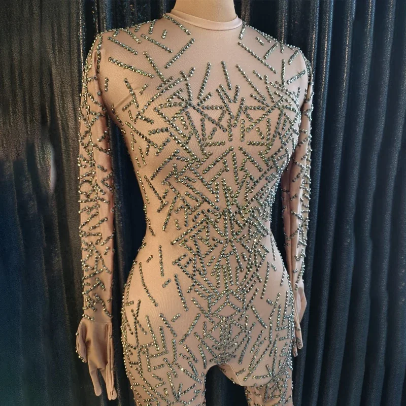 Black Gold Rhinestones Jumpsuit Women Party Jazz Dance Outfit Nightclub Dj Ds Gogo Costumes Stage Performance Wear XS6641