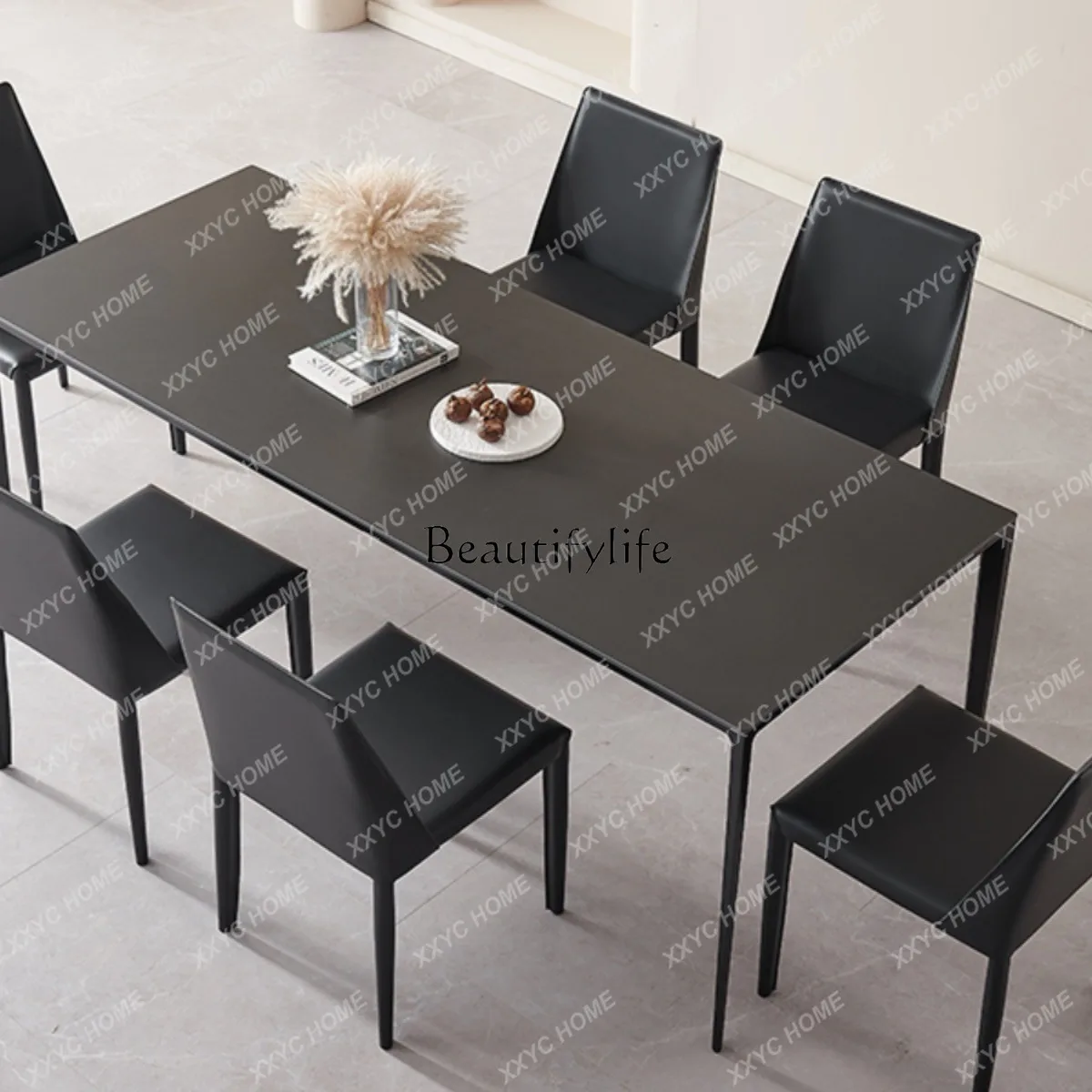 NNPure Black Rock Slab Dining Table Italian Minimalist Light Luxury Nordic Aluminum Alloy Rectangle