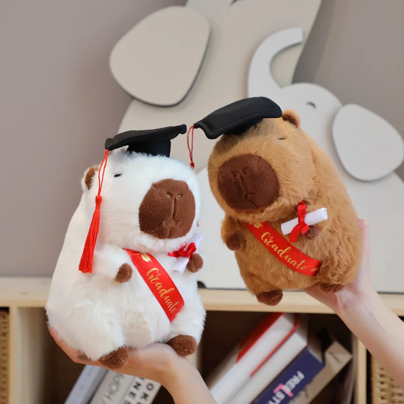 2024 Graduation Plush Cute Capybara Stuffed Animal Black Cap with Diploma Kawaii Plush Capybara Toy Doll For Students Collegee