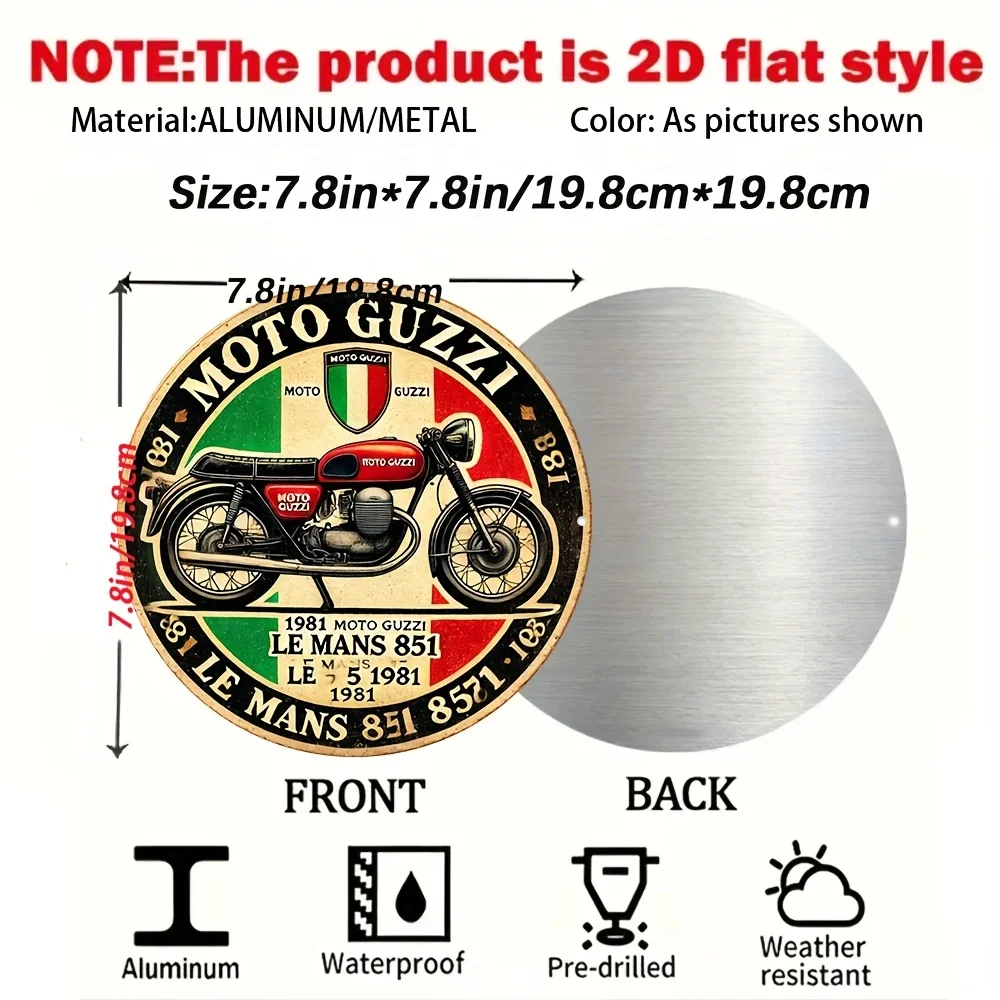 Vintage Moto Guzzi 1981 Le Mans 851 Round Tin Sign, Retro Moto Guzzi Italian Motorcycle Metal Wall Art, Rustic Biker Themed Deco