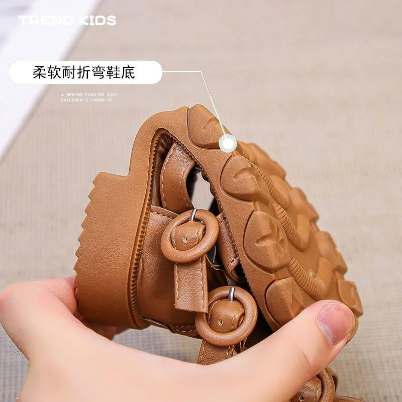 Summer Solid PU Children Gladiator Sandals Buckle Zipper High Top Girls Sandals Soft Anti Slip Footwear Kids Fashion Shoes