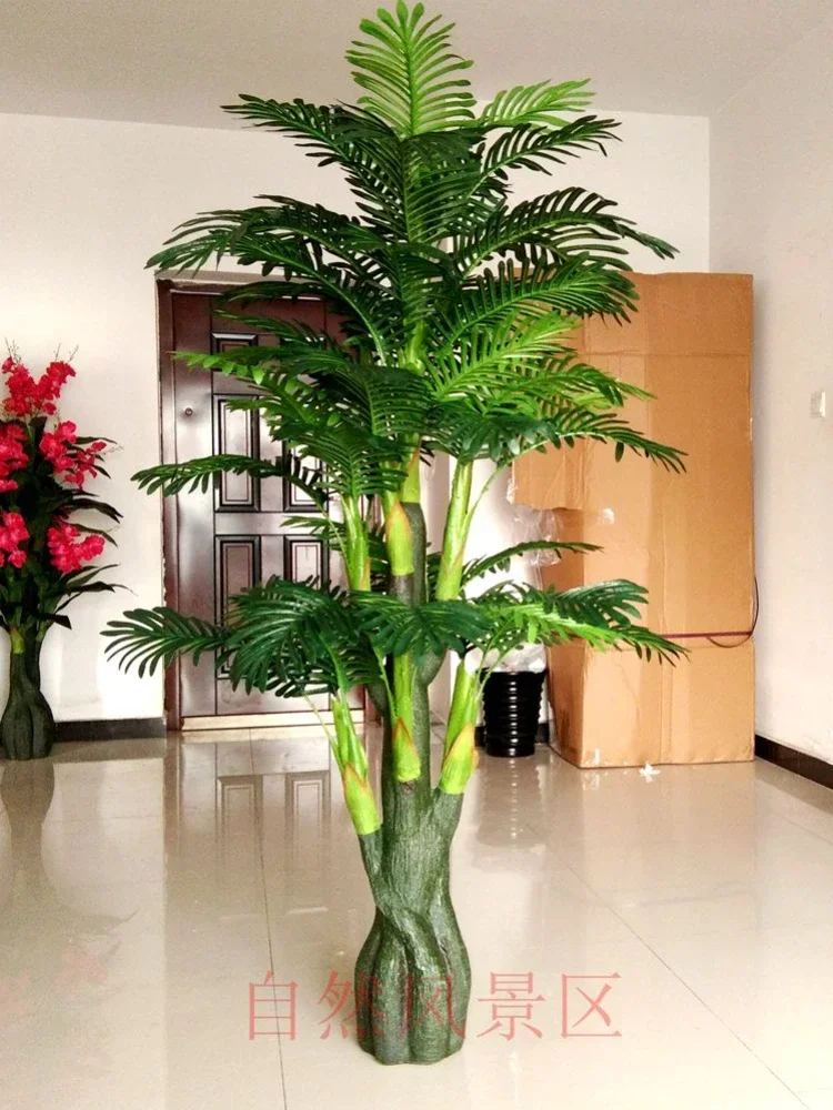 شجرة عباد الشمس الاصطناعية أرضية خشبية من خشب النخيل شجرة بونساي خارجية شجرة جوز الهند المزيفة لغرفة المعيشة والزهور المزخرفة للفندق