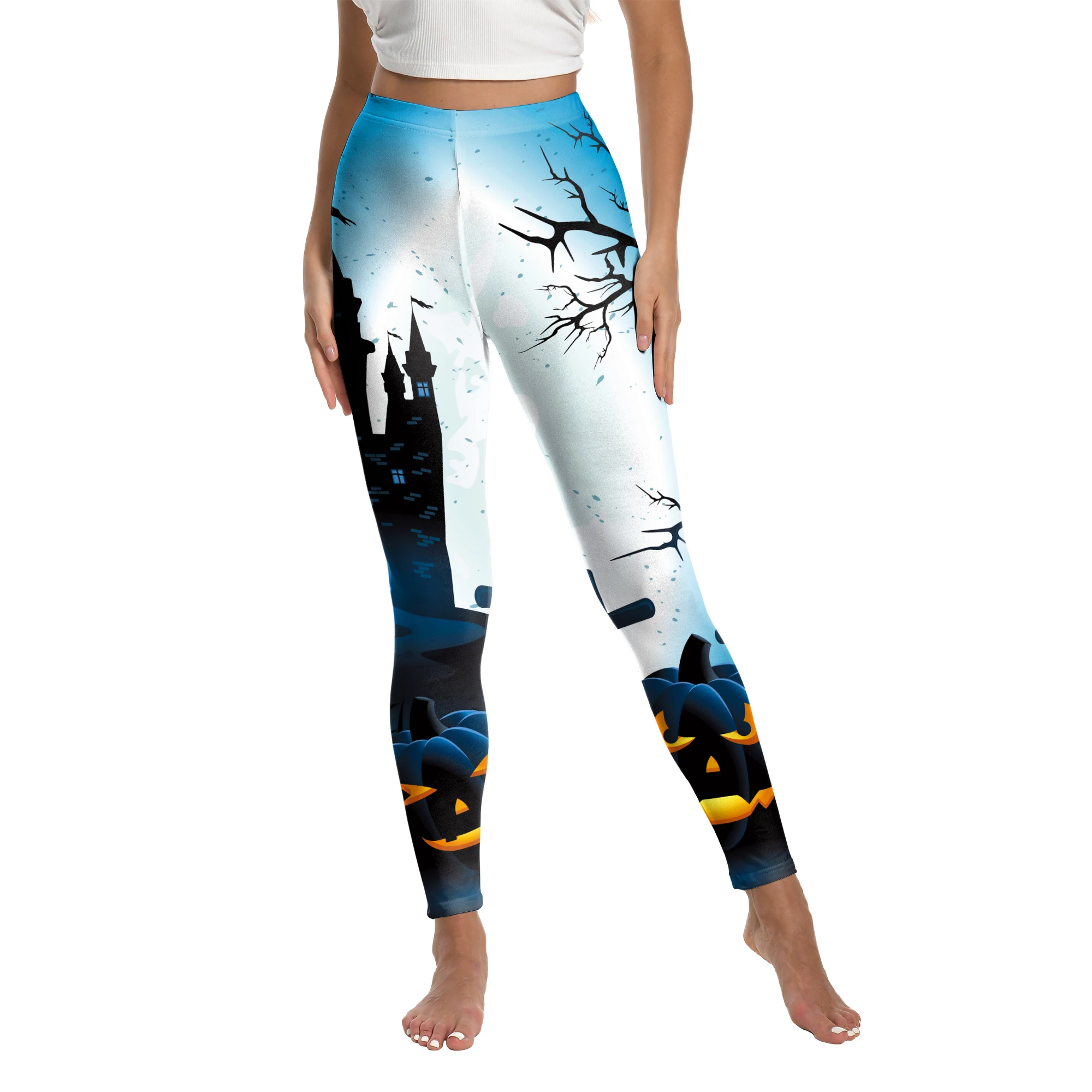 Halloween nouvelles dames conception Cosplay 3D squelette imprimé Leggings stretch élastique coupe maigre Push Up pantalon femmes citrouille pantalon