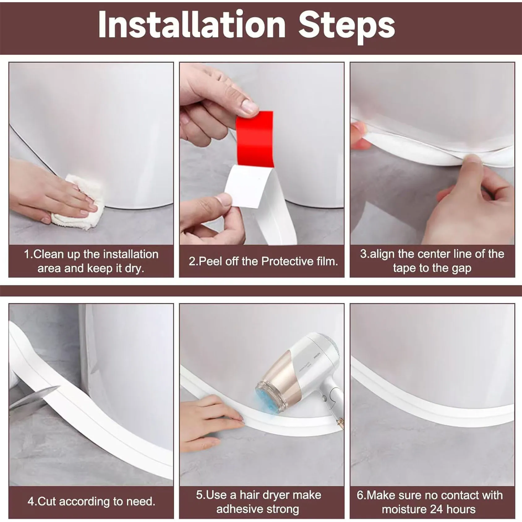 White Caulk Tape Bathroom Waterproof Wall Stickers Sealing Tapes PVC Adhesive Sealing Strips Sink Edge Tape Kitchen Bathroom
