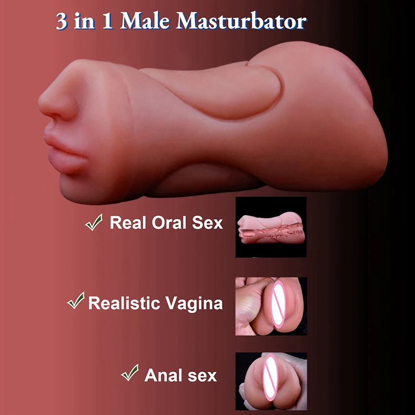 3 In 1 Vagina Stick Male Masturbator Sex Toys For Men Realistic Artificial Rubber Pussy Masturbation Blowjob Sexitoys Adults 18