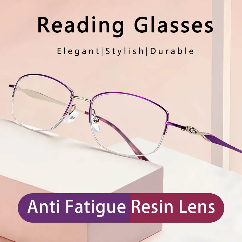 Blue Light Blocking Metal Reading Glasses for Women, Anti Computer Glare/Reduce Eyestrain/Dry/Headache, UV Blocking