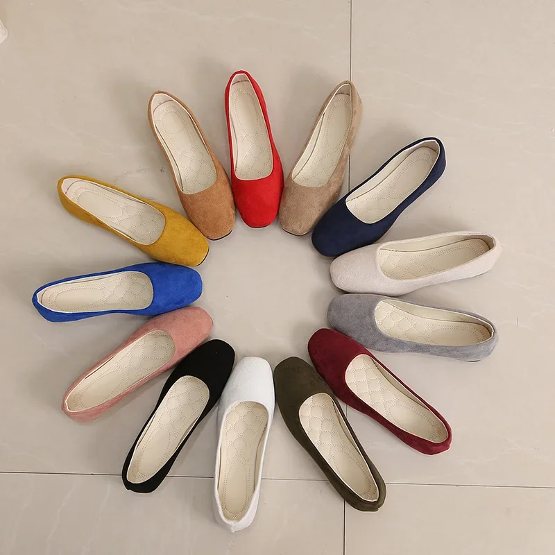 2026 Spring and Autumn Square Head Single  Fashion Flat Shoes Women's Korean Version Suede Mouth  Shoes Women's Shoes Large Size