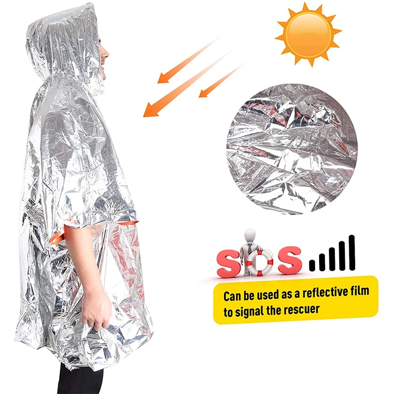 Poncho de lluvia de supervivencia de emergencia, manta térmica reflectante, impermeable para acampar y senderismo