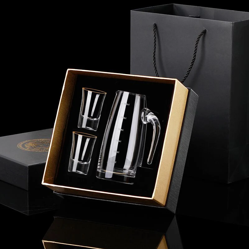 Transparent Wine Glass Set Gift Box Water Cup Dispenser  Hip Flasks Drinkware Wines Pot Wooden Pallets