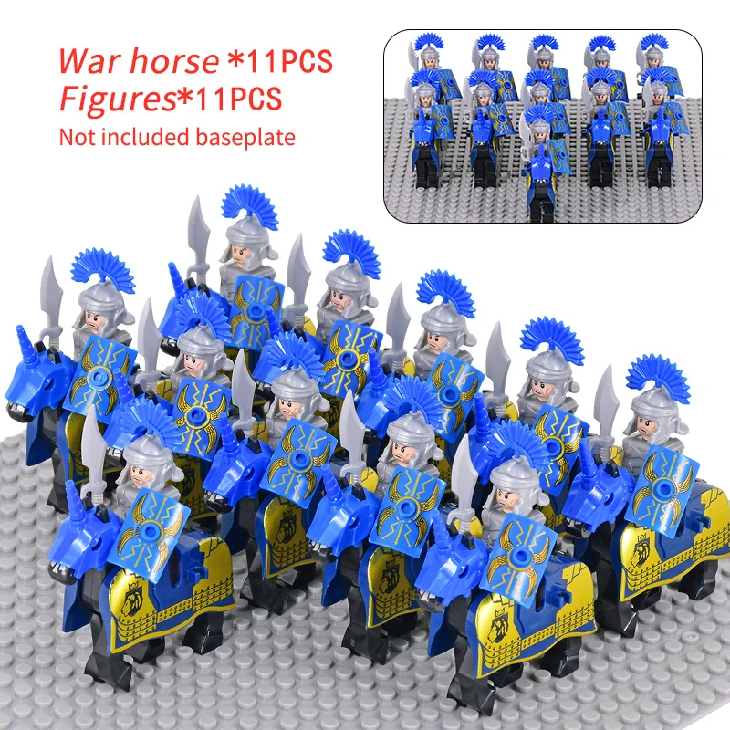 Medieval Military Sets Cavalry Figures Building Blocks Soldier Spartan Warrior Knights Roman Weapons Accessories Toys for kids