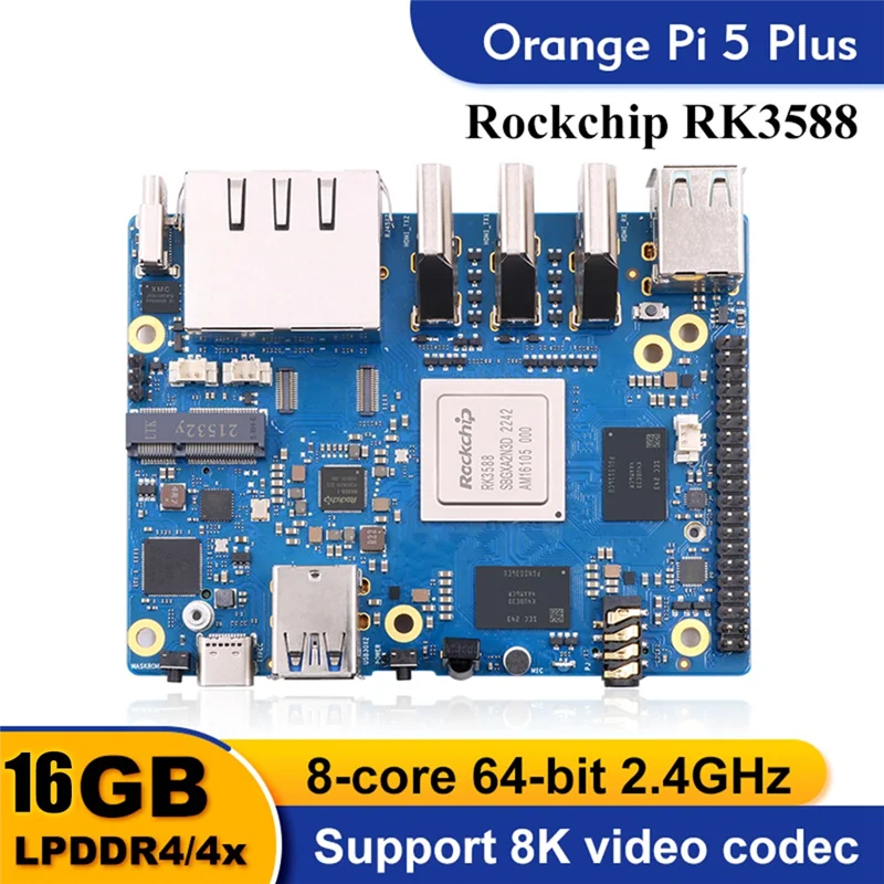 For 5 Plus 16GB RAM Single Board Computer RK3588 PCIE Module External Wifi6 Pi5 Plus Demo Development Board