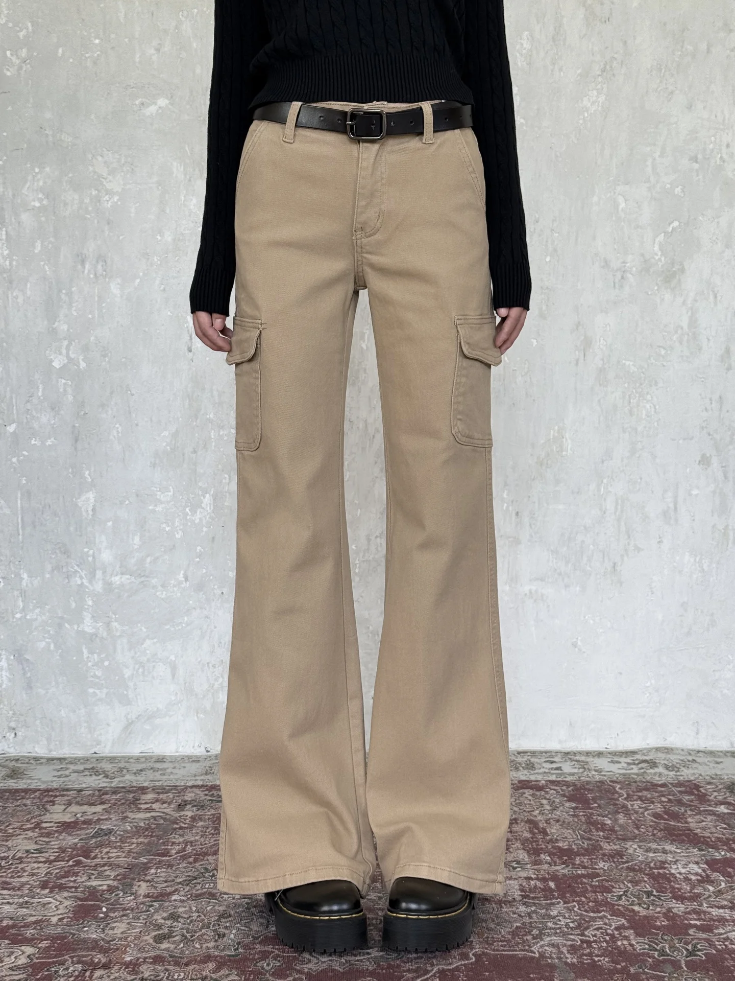 

Khaki Casual Loose Women's Jeans Elastic Wide Leg Pants High Waist Cotton Blend Comfortable Fit Summer Faion Trend