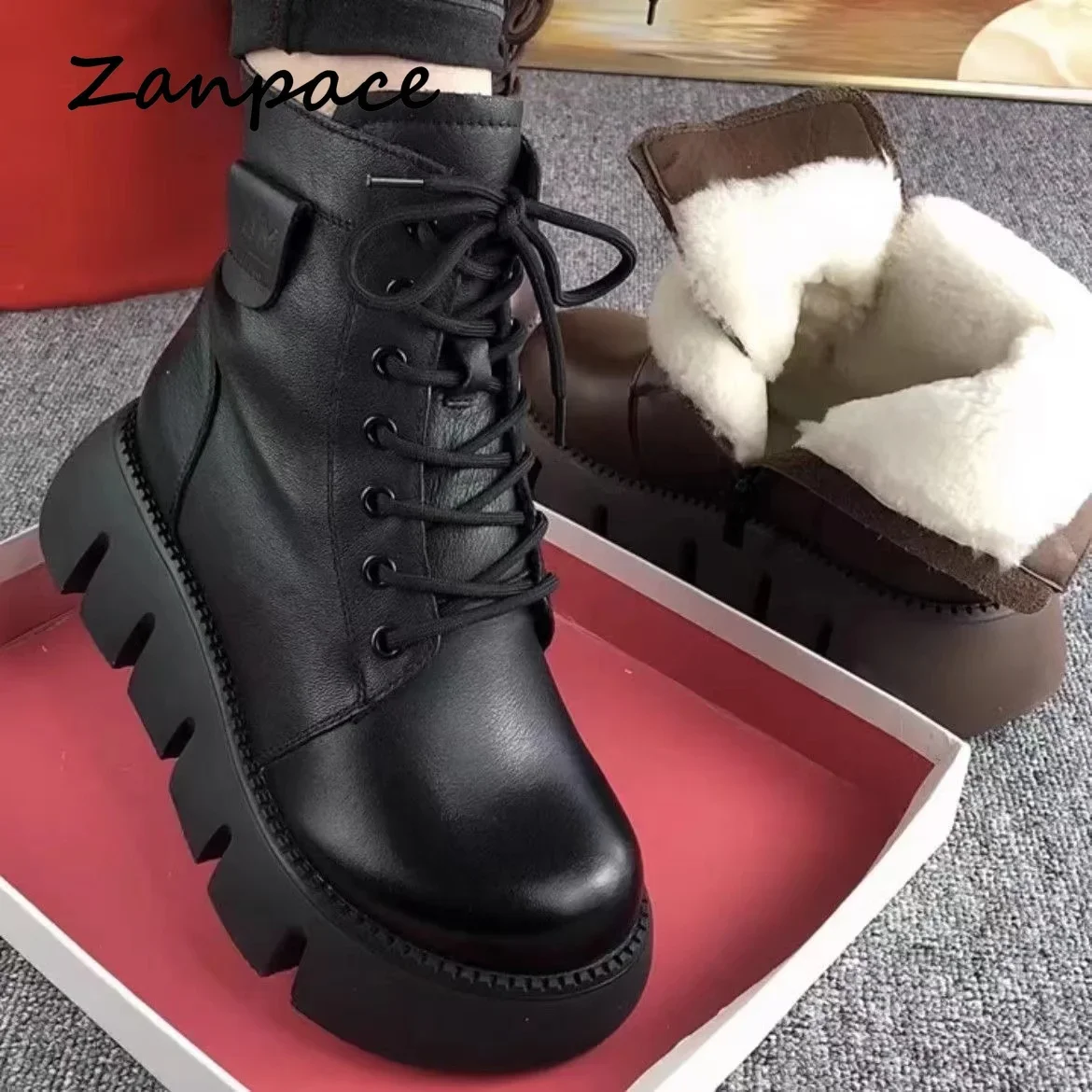 Krótkie buty damskie 2023 Skórzane wygodne buty za kostkę Wodoodporne wyściełane ciepłe buty damskie na grubej podeszwie Casualowe buty na platformie