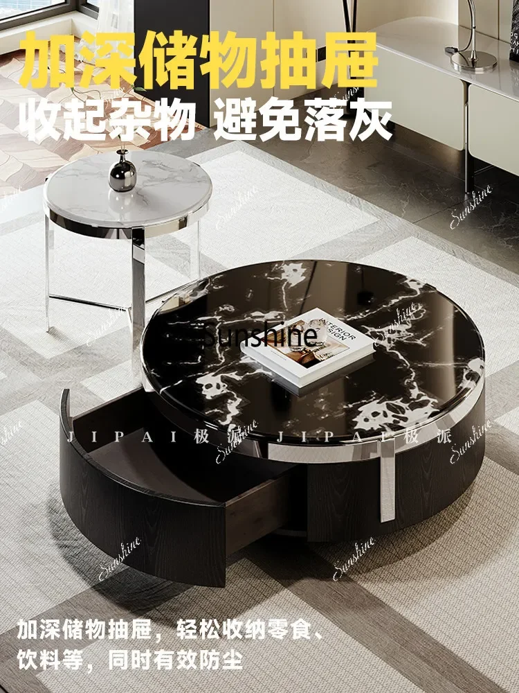 Modern simple living room household small apartment cream style creative light luxury size round combination coffee table