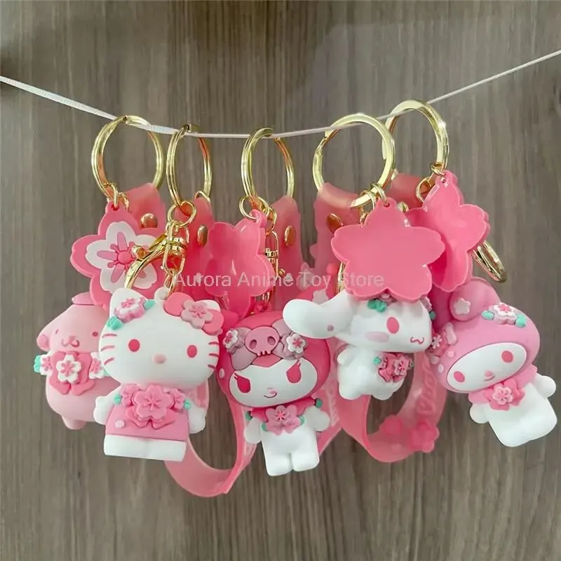 Cute Sanrio Keychain Anime Hello Kitty Kuromi Melody Cinnamoroll Pom Pom Purin Accessories Cartoon Sakura Series Pvc Keychains