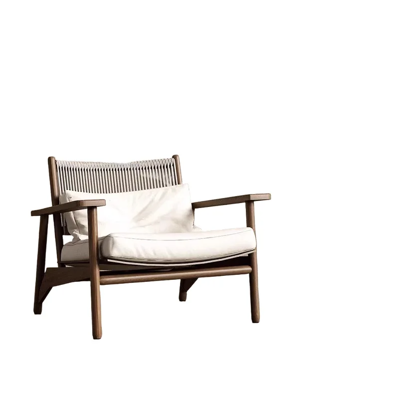 Cadeira de sofá ao ar livre corda tecida wabi-**** vento única cadeira de vime à prova dwaterproof água varanda jardim homestay pátio móveis de madeira maciça