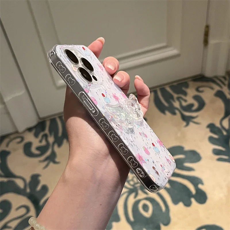 لطيف Bowknot الجانب الإطار جراب هاتف آيفون 16 برو 15 14 13 برو ماكس غطاء واضح بريق أجنحة للصدمات حالات ل 16 ProMax