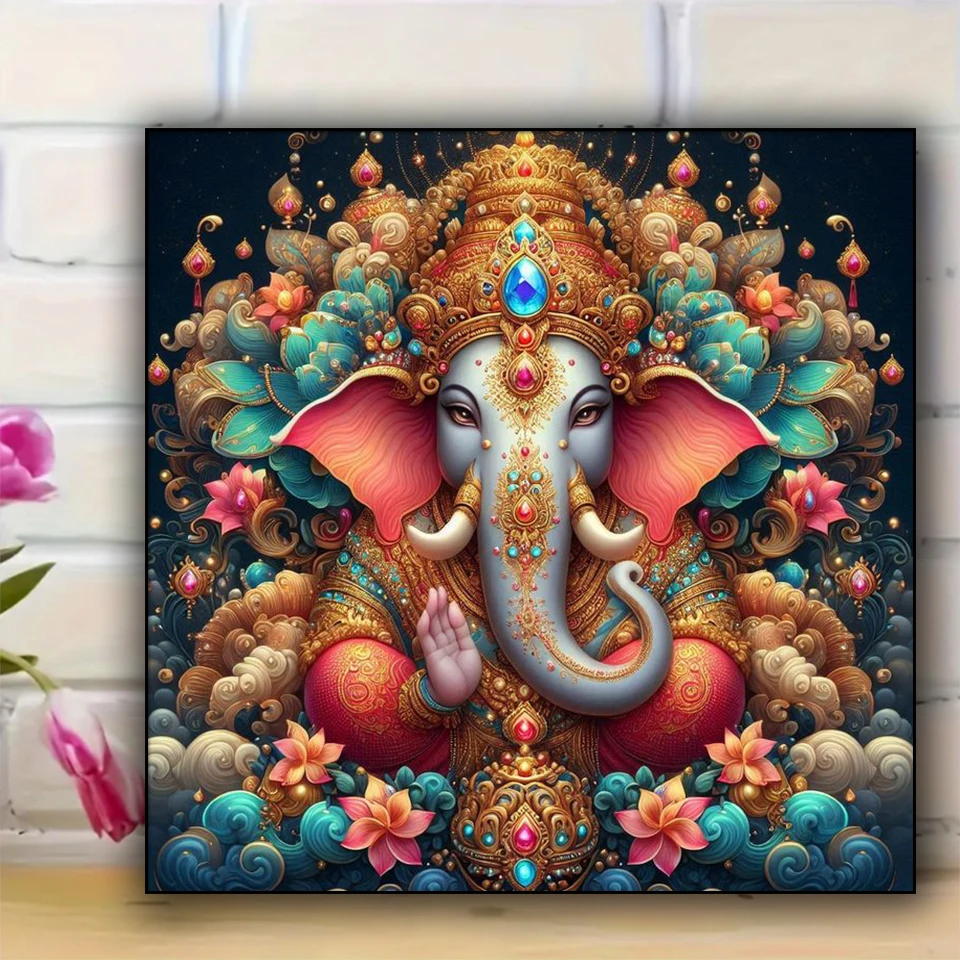 5D DIY Diamond Painting Ganesha Hindu Full Square Round Diamond Embroidery Mosaic portrait Living Room Wall Decor ﻿