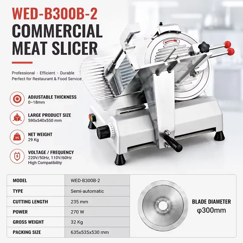 Commercial Electric Meat Cutter 12 Inch Stainless Steel Food Slicer with Adjustable Thickness for Deli