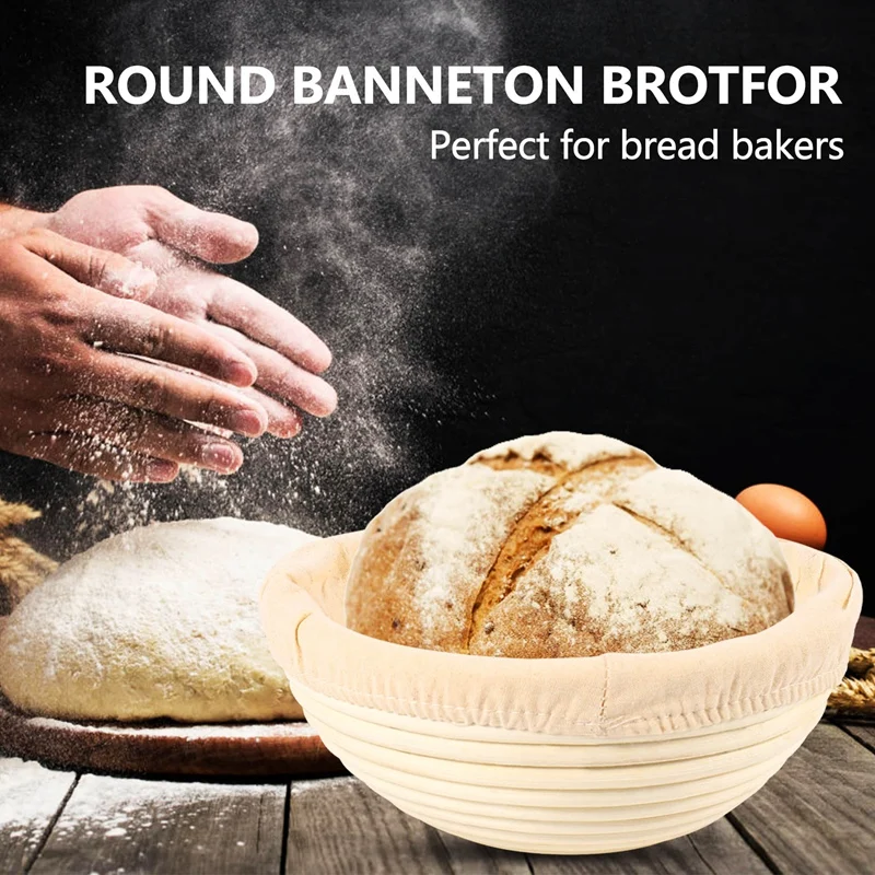 Round Banneton Proofing Basket Set – Brot Form Unbleached Natural Cane Bread Baking Kit With Cloth Liner