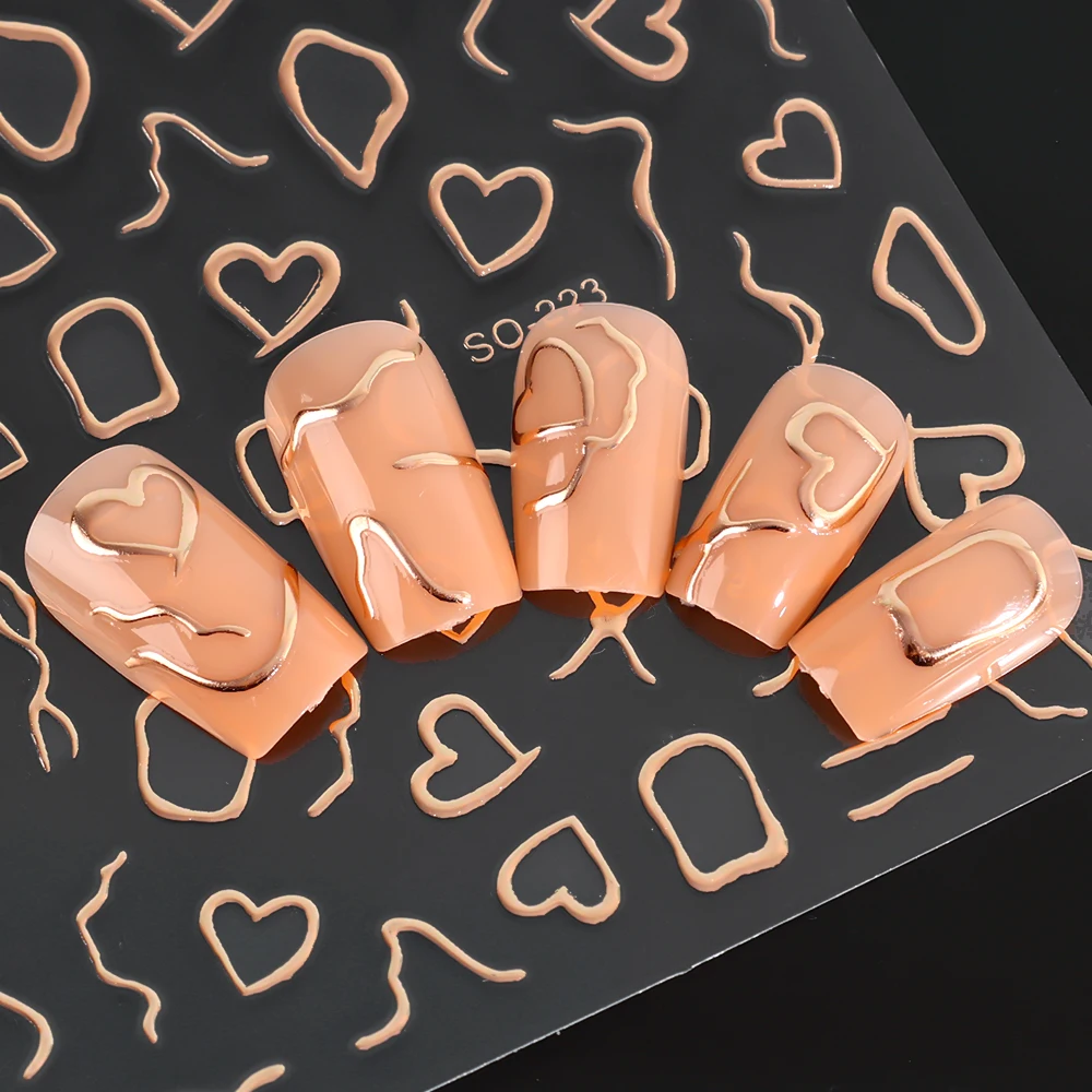 3D Liefde Hart Lijnen Nail Stickers Rose Goud Zilver Metalen Streep Letters Decals Curve Gel Nagels Art Sliders Polish Manicure decor