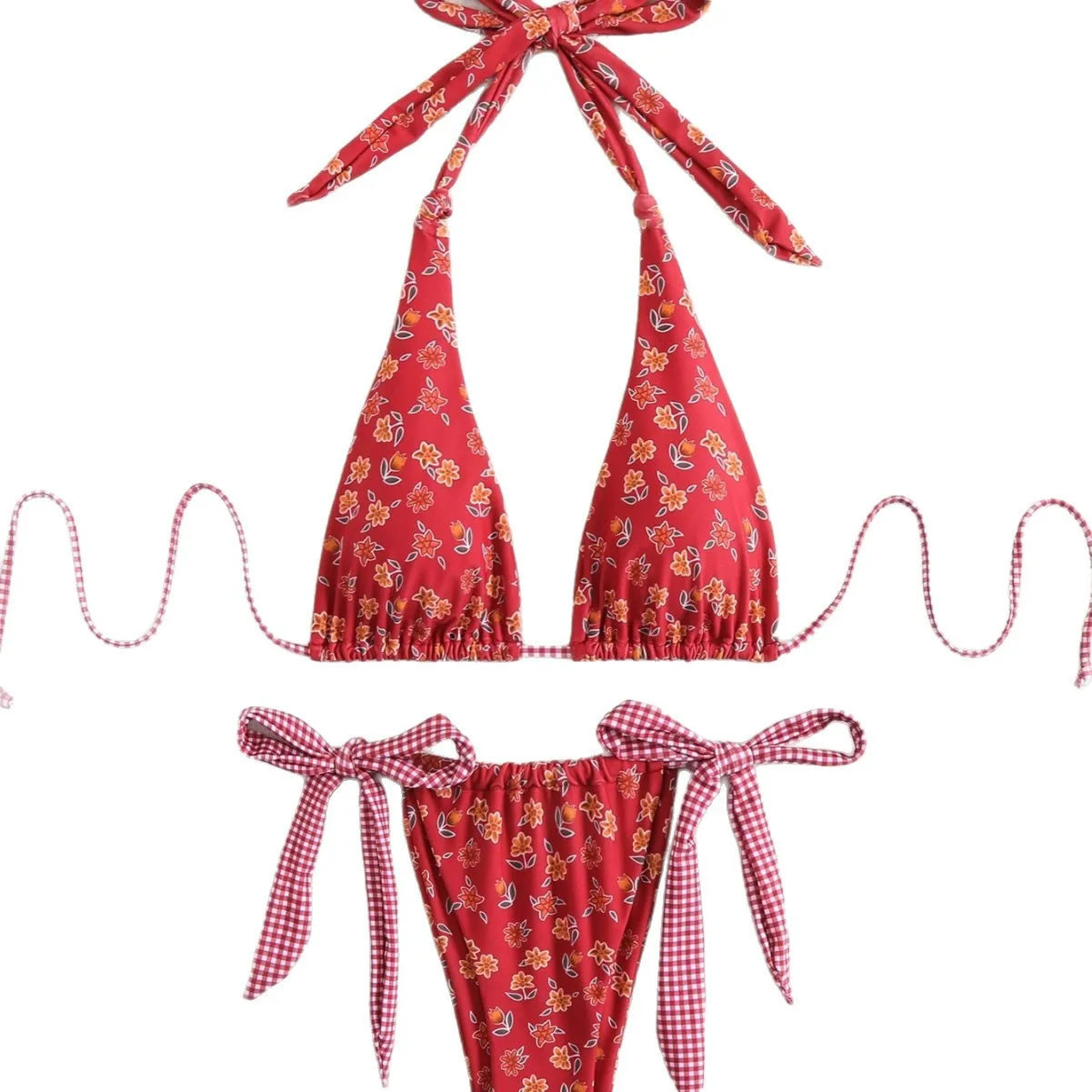 플로럴 프린트 비키니 세트 마이크로 수영복 여성 트라이앵글 수영복 밴디지 수영복 마이요 드 베인