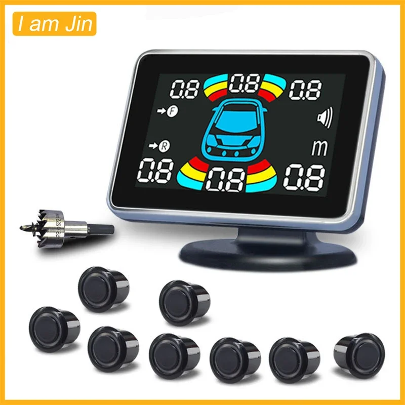 Car Parking Sensor Reversing Radars System Front & Rear Support Sound Warning/Buzzer with 8 Parking Sensors Distance Detection