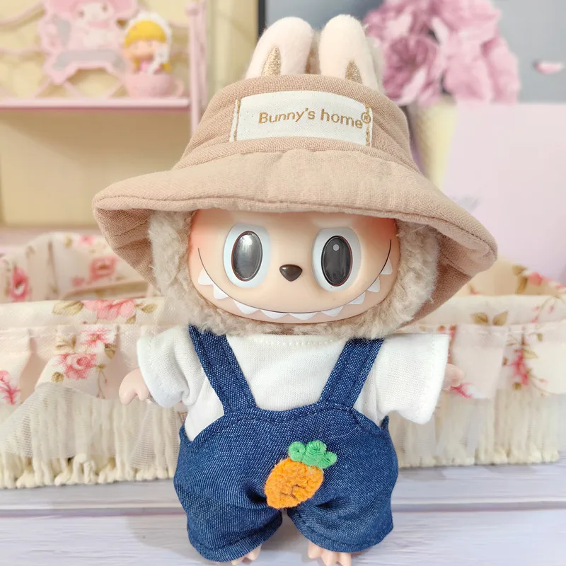 Cute Mini Plush Doll Clothes for Kids, 17cm, Outfit Accessories for Korea Kpop Exo Labubu Idol Dolls, T-Shirt e Calças, DIY Clothing, Gift