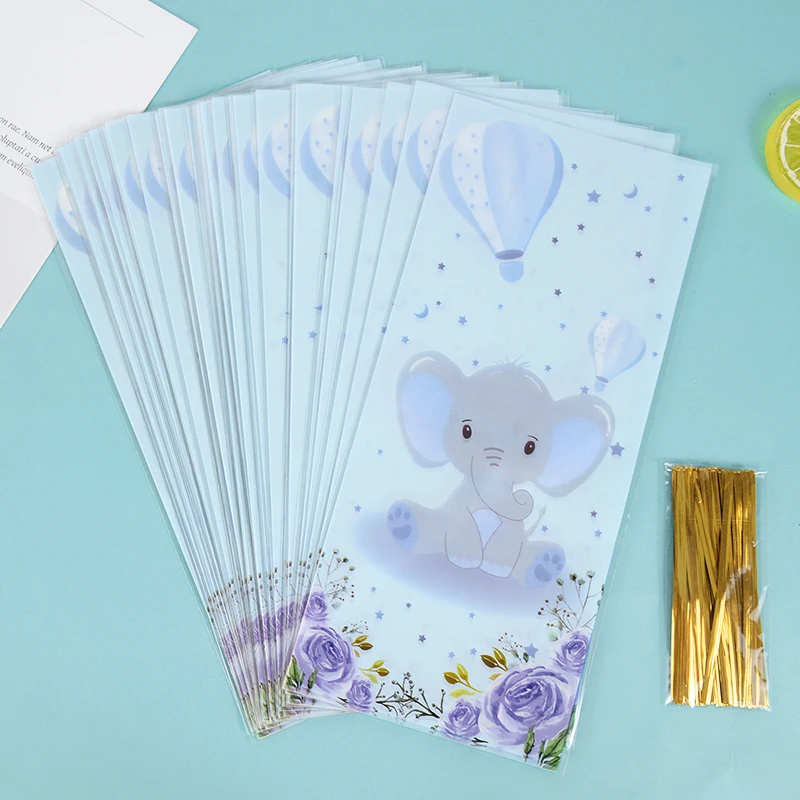 25/50pcs Baby Elephant Candy Gift Bags Girl Boy Baby Shower Gift Cellophane Cookie Treat Bag Kids Birthday Party Favors Supplies